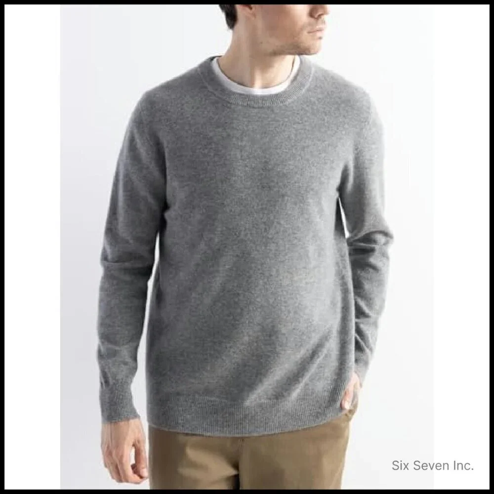 Men's 100% Merino Wool Sweater Seamless Knit Crew Neck Classic Elegant